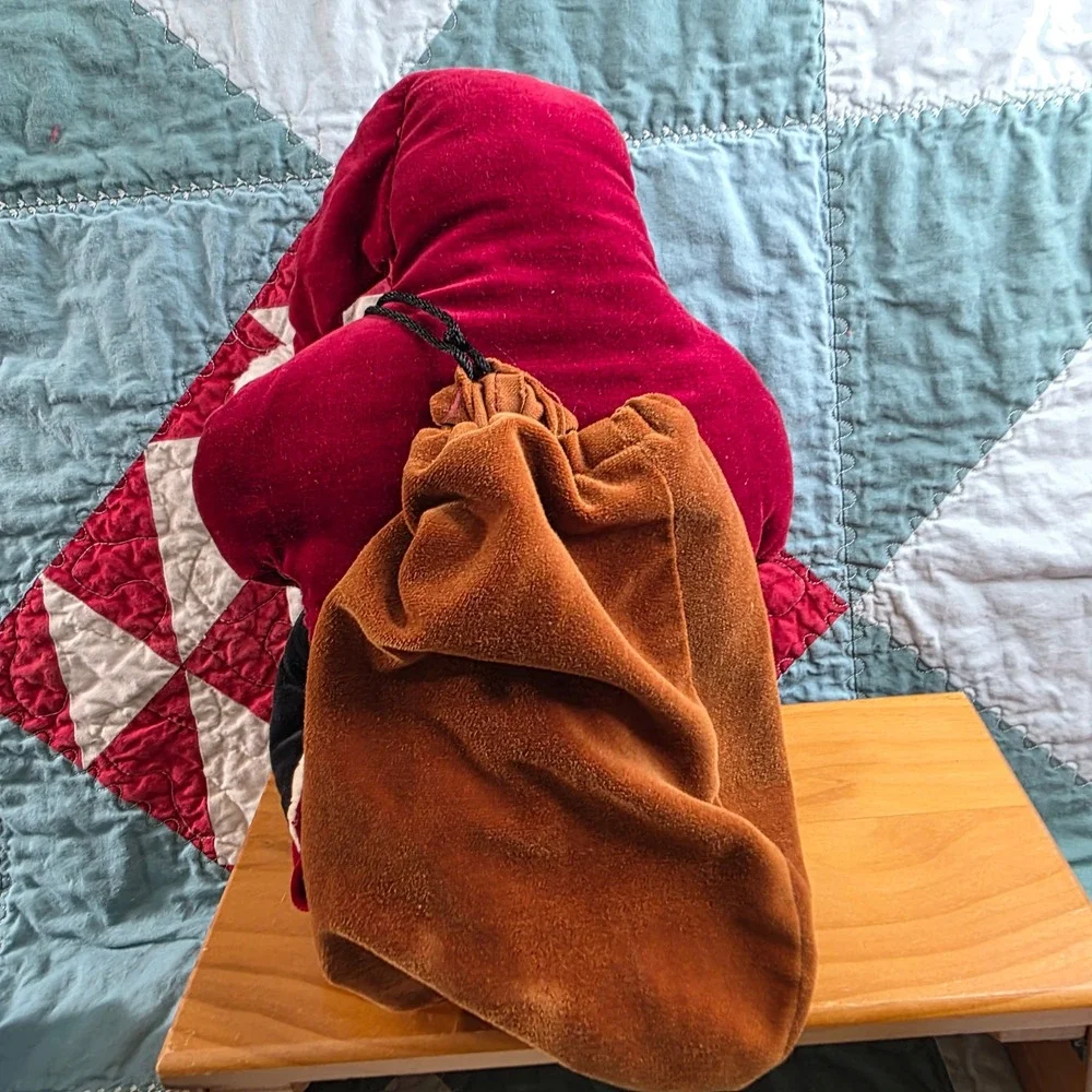 Vintage 70s Favorite Things Inc Santa Claus Plush Stuffed Toy Sack Red Velvet